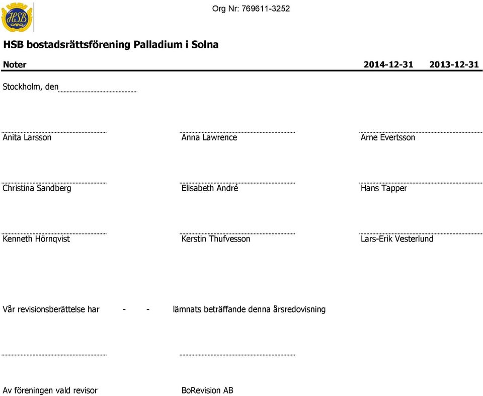 Kerstin Thufvesson Lars-Erik Vesterlund Vår revisionsberättelse har - -