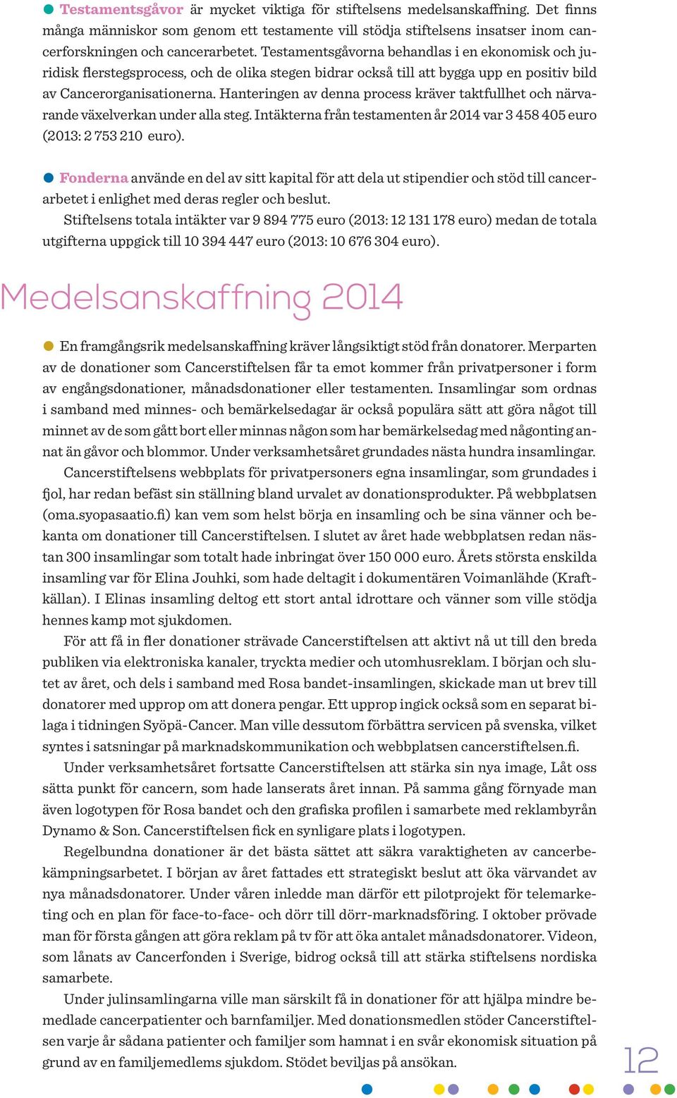 Hanteringen av denna process kräver taktfullhet och närvarande växelverkan under alla steg. Intäkterna från testamenten år 2014 var 3 458 405 euro (2013: 2 753 210 euro).