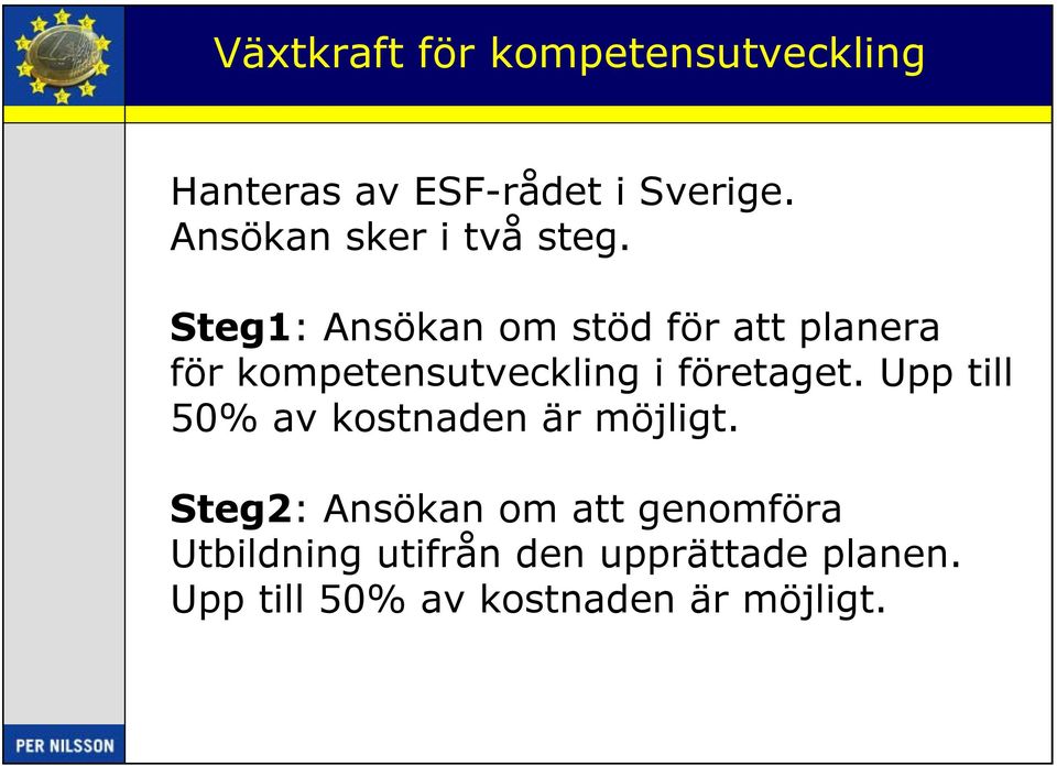 Steg1: Ansökan om stöd för att planera för kompetensutveckling i företaget.