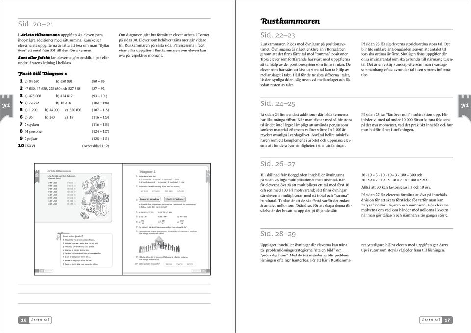Sant eller falskt kan eleverna göra enskilt, i par eller under lärarens ledning i helklass Facit till Diagnos 1 1 a) 84 650 b) 650 801 (80 86) 2 47 030, 47 630, 273 630 och 327 360 (87 92) Om