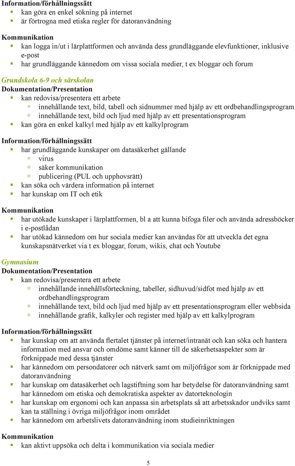 ààinnehållande text, bild, tabell och sidnummer med hjälp av ett ordbehandlingsprogram ààinnehållande text, bild och ljud med hjälp av ett presentationsprogram kan göra en enkel kalkyl med hjälp av