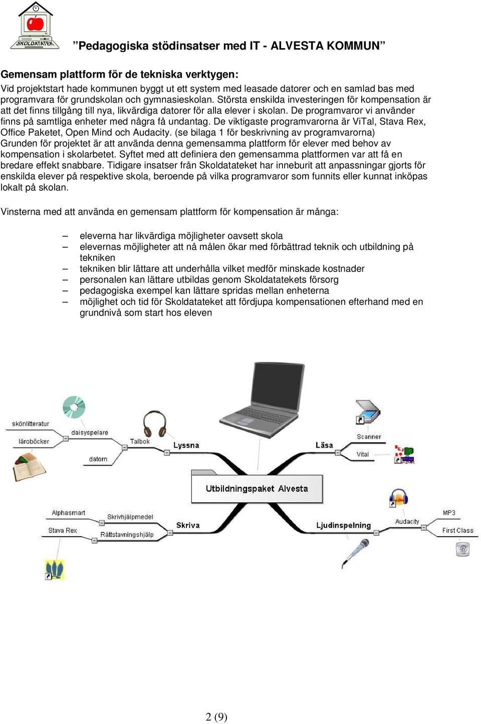 De programvaror vi använder finns på samtliga enheter med några få undantag. De viktigaste programvarorna är ViTal, Stava Rex, Office Paketet, Open Mind och Audacity.