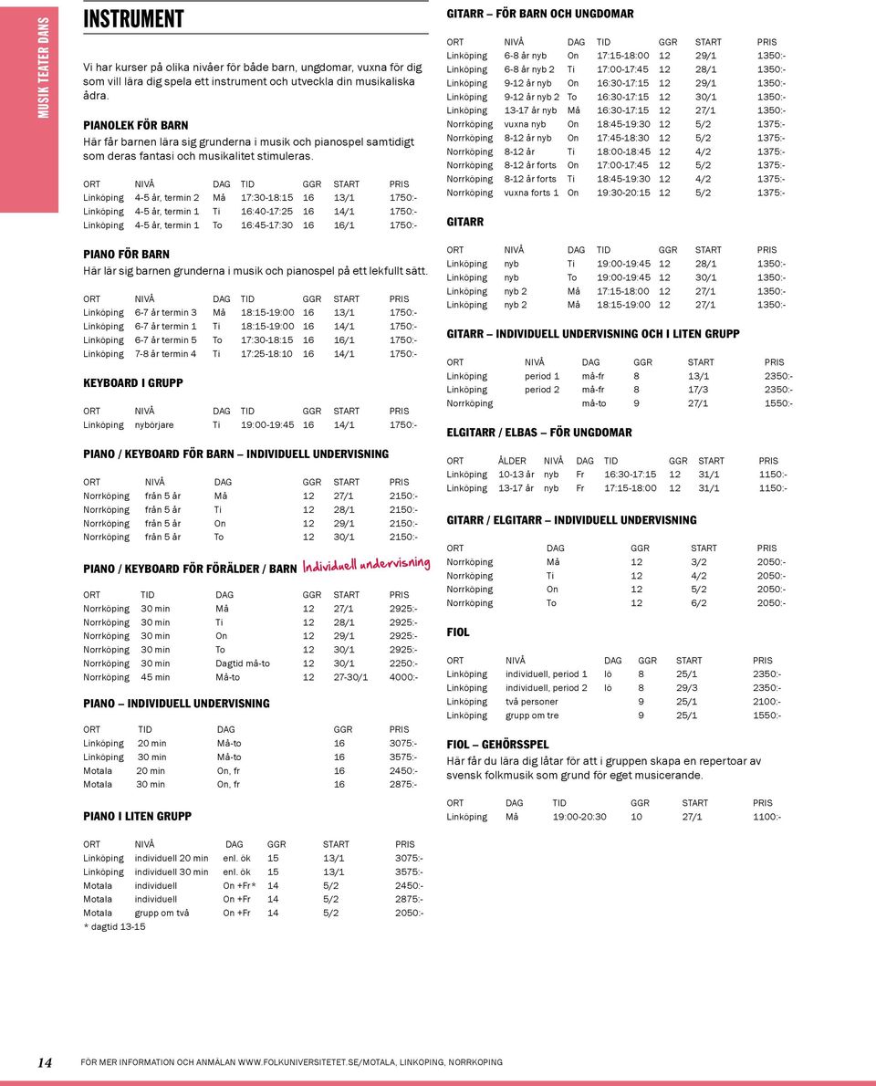 ORT NIVÅ dag TID GGR START PRIS Linköping 4-5 år, termin 2 Må 17:30-18:15 16 13/1 1750:- Linköping 4-5 år, termin 1 Ti 16:40-17:25 16 14/1 1750:- Linköping 4-5 år, termin 1 To 16:45-17:30 16 16/1