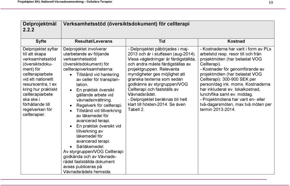 nationellt resurscentra, t ex kring hur praktiskt cellterapiarbete ska ske i förhållande till regelverken för cellterapier.