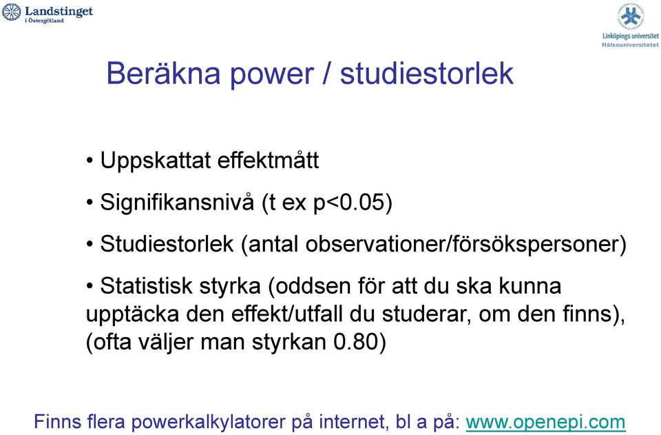 05) Studiestorlek (antal observationer/försökspersoner) Statistisk styrka (oddsen för