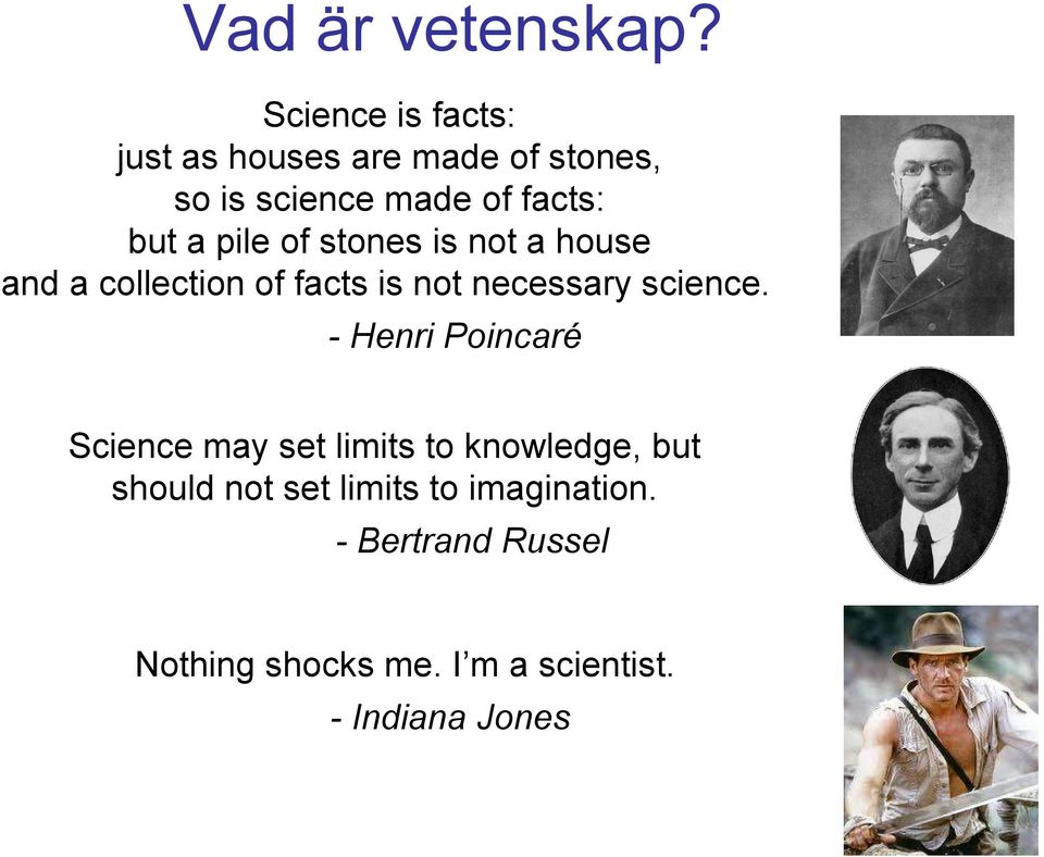 pile of stones is not a house and a collection of facts is not necessary science.