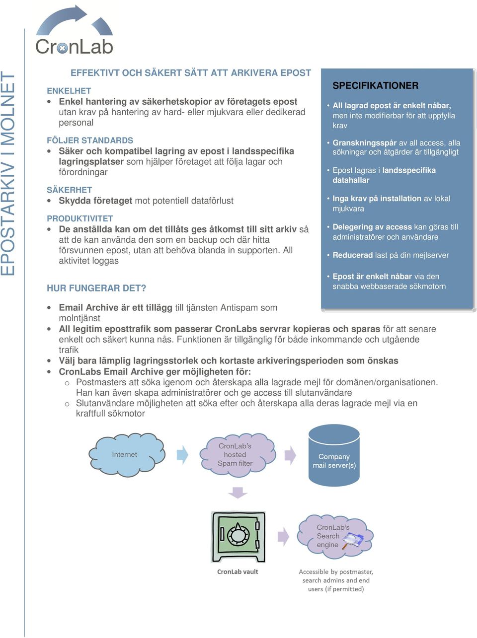 dataförlust PRODUKTIVITET De anställda kan om det tillåts ges åtkomst till sitt arkiv så att de kan använda den som en backup och där hitta försvunnen epost, utan att behöva blanda in supporten.