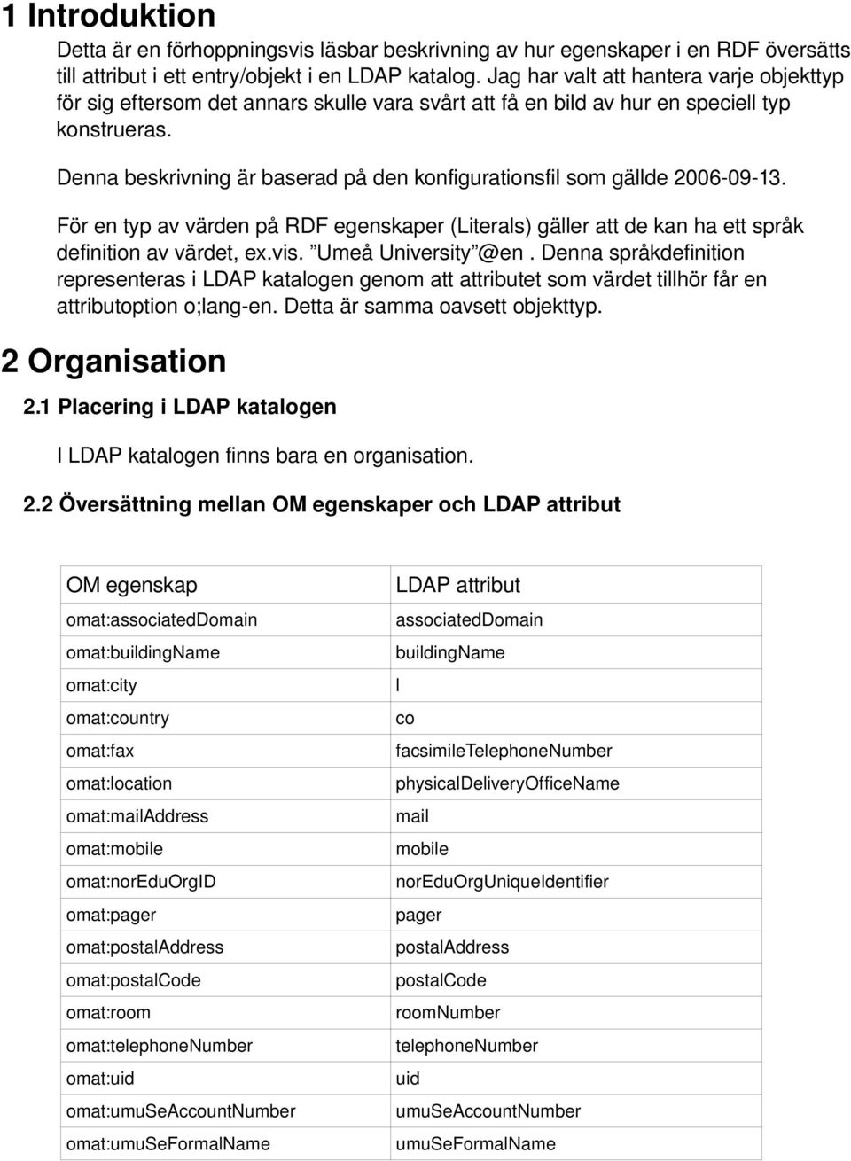 Denna beskrivning är baserad på den konfigurationsfil som gällde 2006 09 13. För en typ av värden på RDF egenskaper (Literals) gäller att de kan ha ett språk definition av värdet, ex.vis.