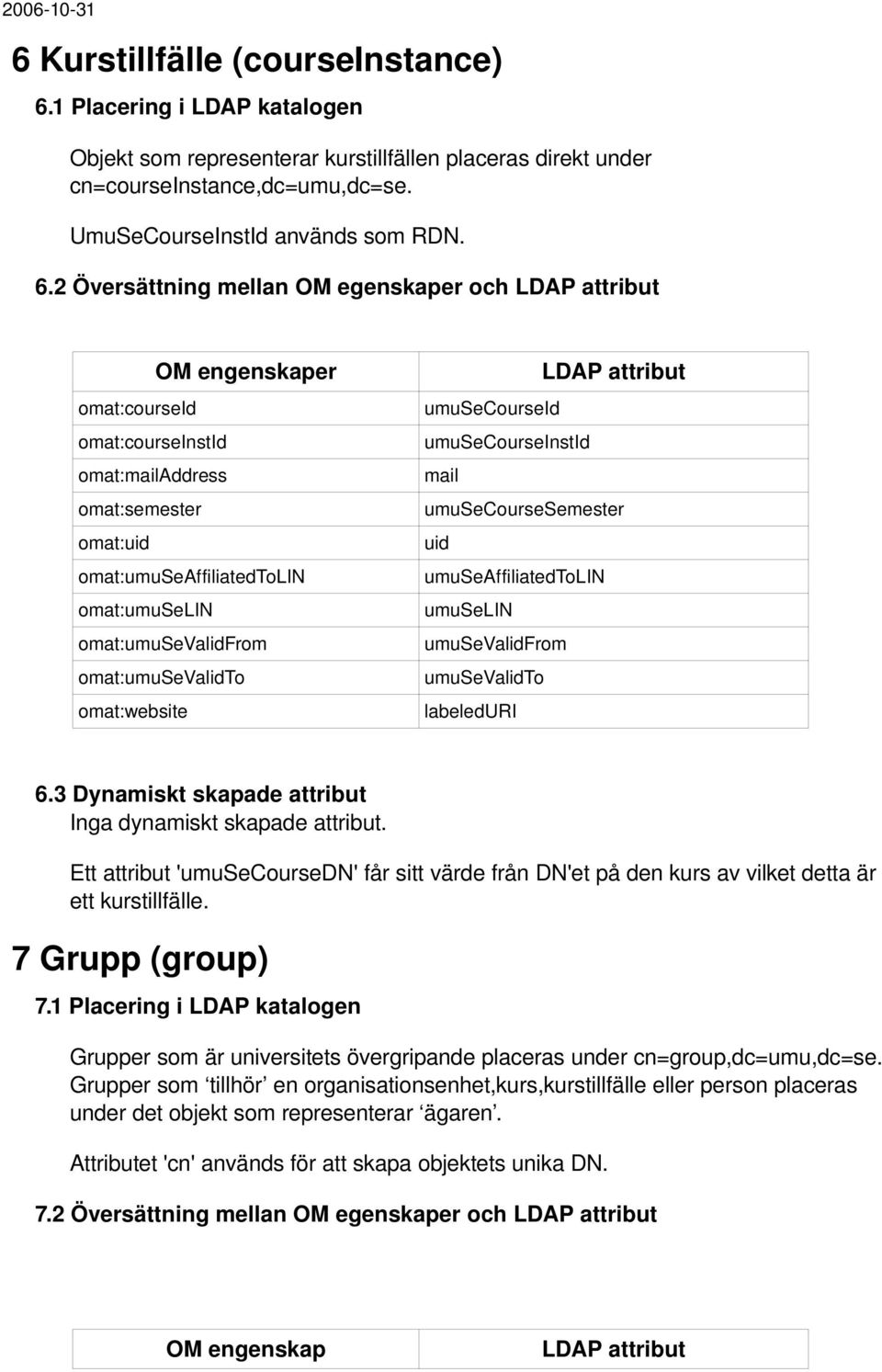 2 Översättning mellan OM egenskaper och OM engenskaper omat:courseid omat:courseinstid omat:mailaddress omat:semester omat: omat:umuseaffiliatedtolin omat: omat:umusevalidfrom omat:umusevalidto