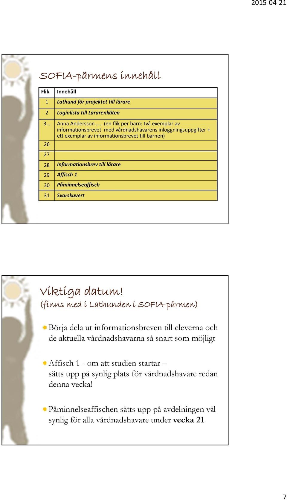 till lärare 29 Affisch 1 30 Påminnelseaffisch 31 Svarskuvert Viktiga datum!