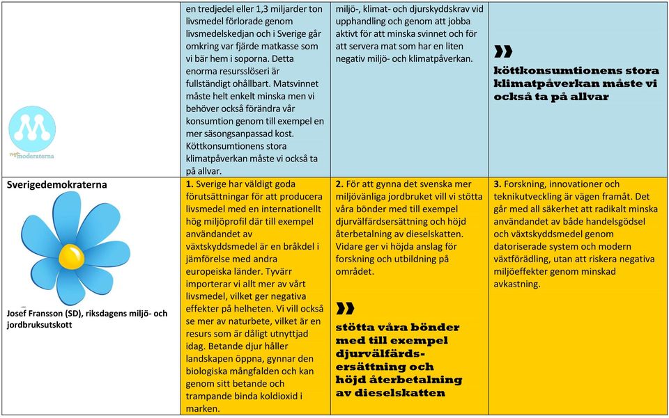 Köttkonsumtionens stora klimatpåverkan måste vi också ta på allvar. 1.