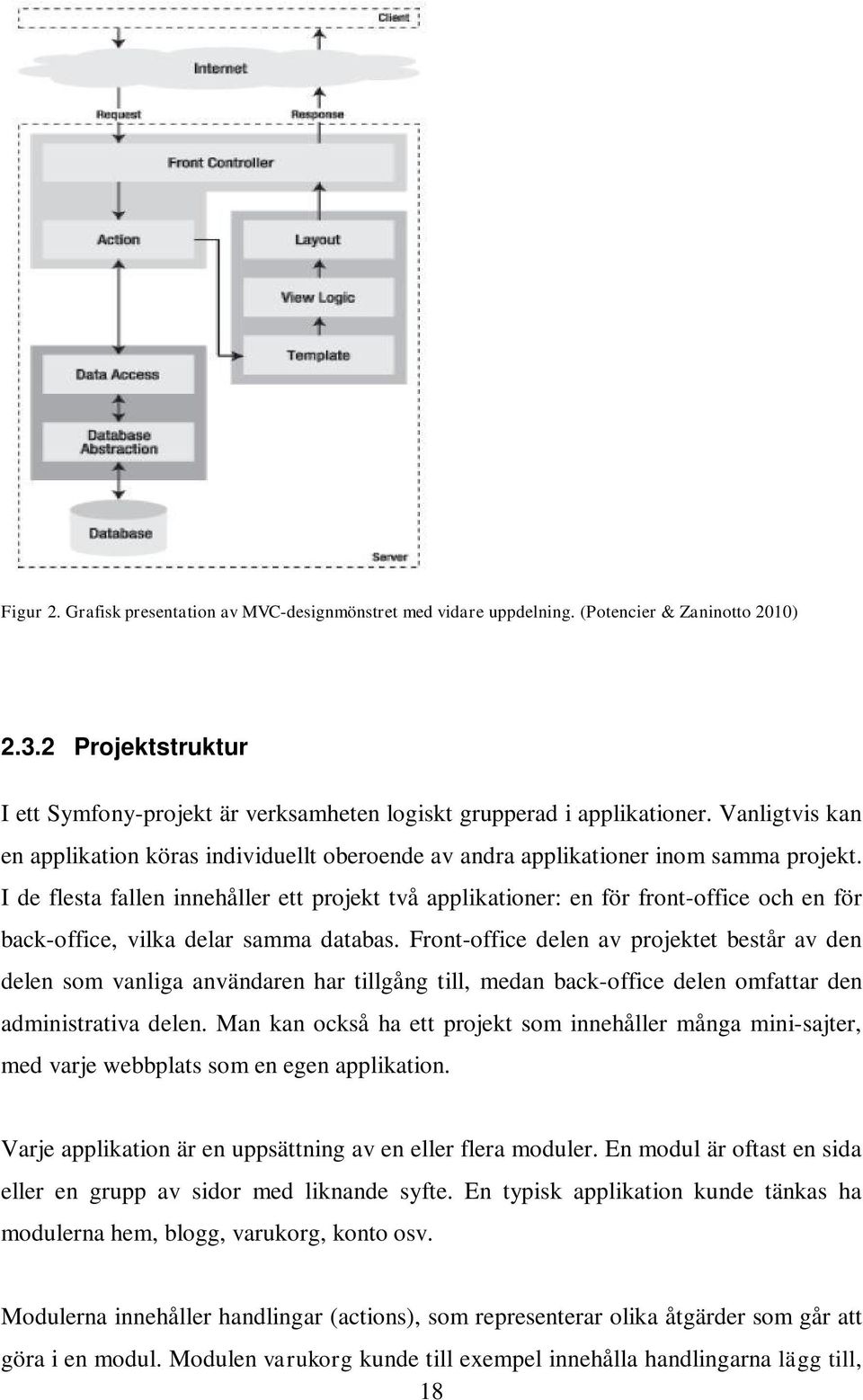 I de flesta fallen innehåller ett projekt två applikationer: en för front-office och en för back-office, vilka delar samma databas.