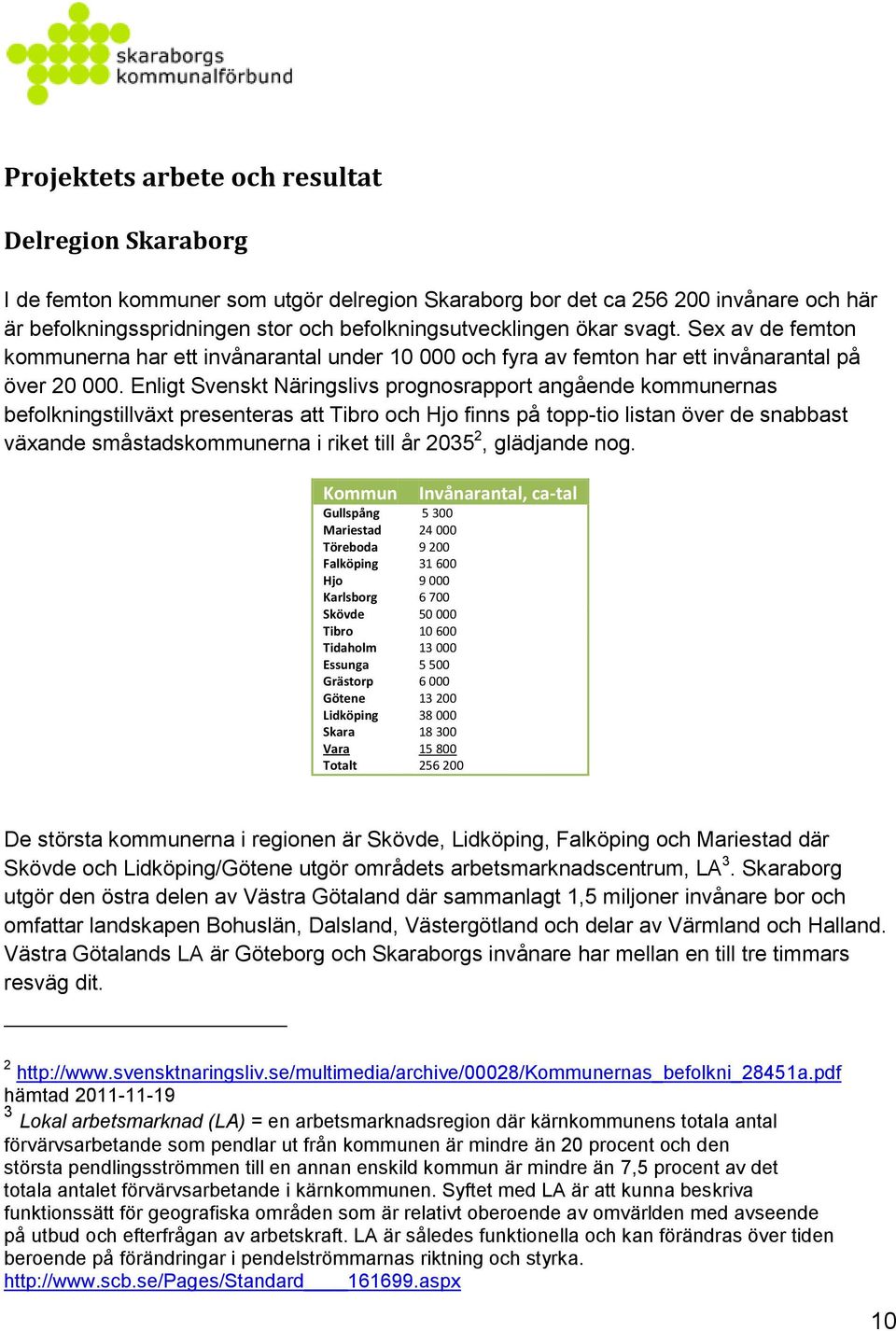 Enligt Svenskt Näringslivs prognosrapport angående kommunernas befolkningstillväxt presenteras att Tibro och Hjo finns på topp-tio listan över de snabbast växande småstadskommunerna i riket till år