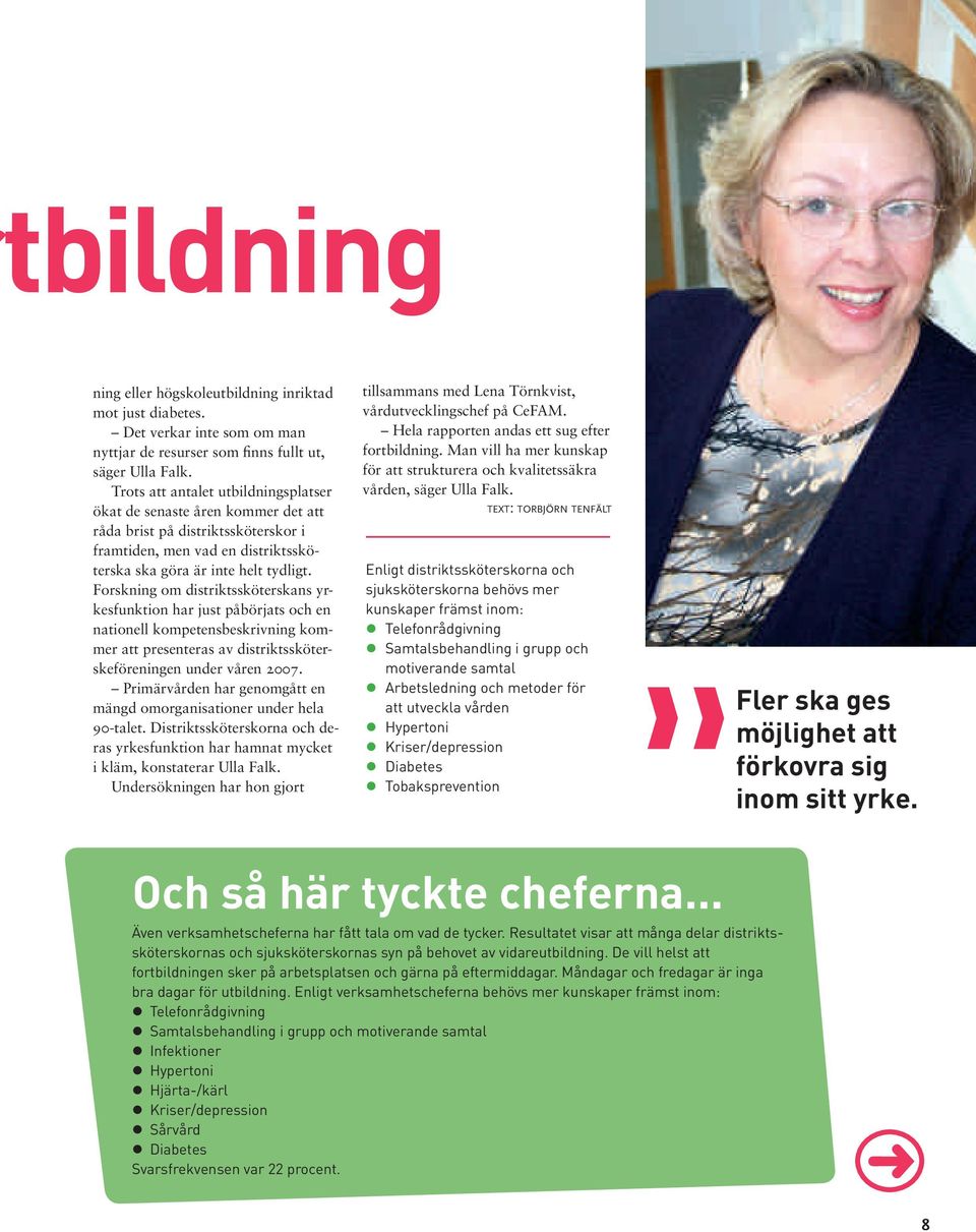 Forskning om distriktssköterskans yrkesfunktion har just påbörjats och en nationell kompetensbeskrivning kommer att presenteras av distriktssköterskeföreningen under våren 2007.