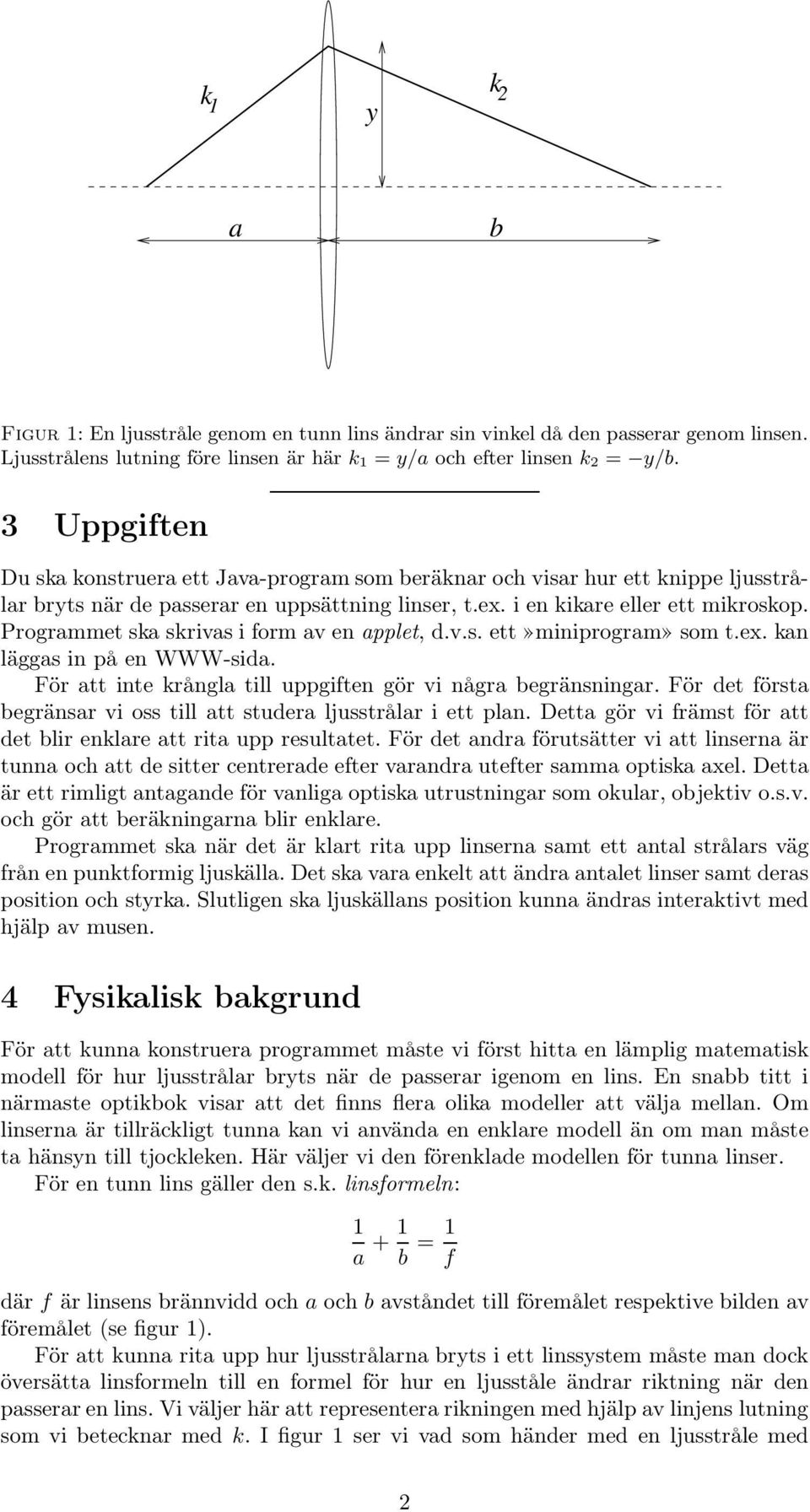 Programmet ska skrivas i form av en applet, d.v.s. ett»miniprogram» som t.ex. kan läggas in på en WWW-sida. För att inte krångla till uppgiften gör vi några begränsningar.