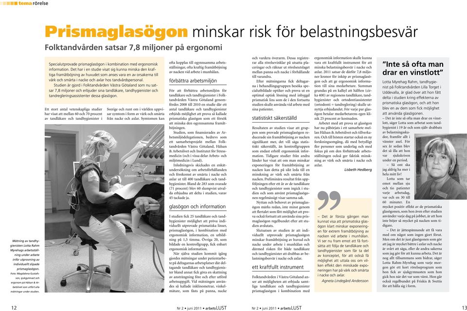 Specialutprovade prismaglasögon i kombination med ergonomisk information.