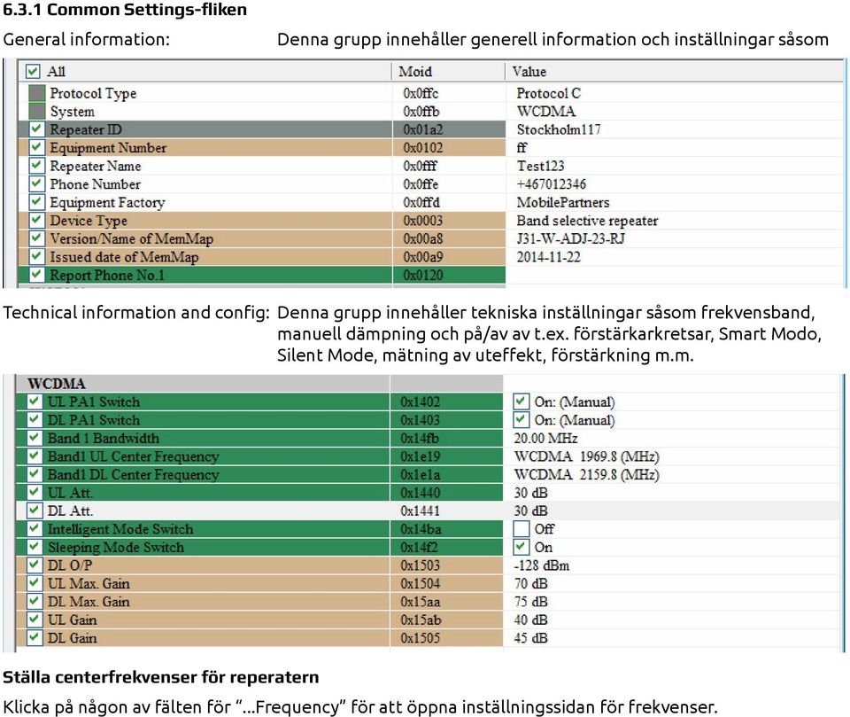 dämpning och på/av av t.ex. förstärkarkretsar, Smart Modo, Silent Mode, mätning av uteffekt, förstärkning m.m. Ställa centerfrekvenser för reperatern Klicka på någon av fälten för.