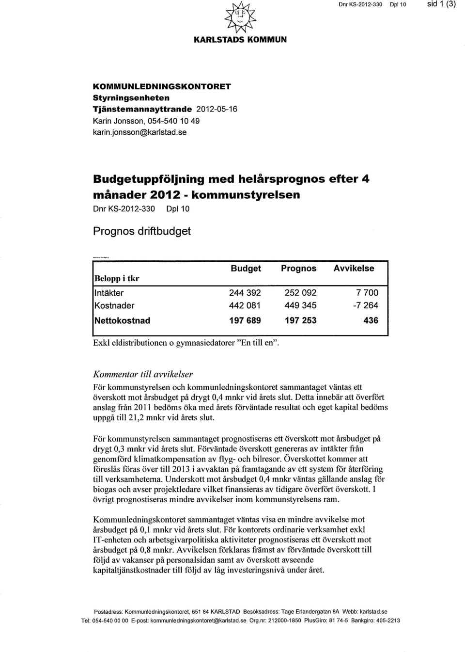 442081 449345-7264 Nettokostnad 197689 197253 436 Exkl eldistributionen o gymnasiedatorer "En till en".