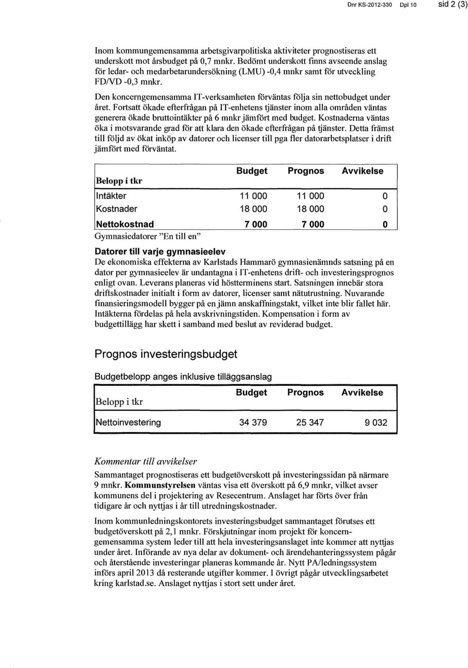 Den koncerngemensamma IT-verksamheten förväntas följa sin nettobudget under året.