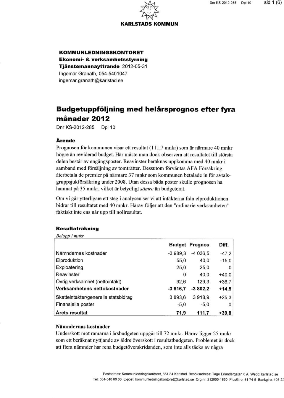 Här måste man dock observera att resultatet till största delen består avengångsposter. Reavinster beräknas uppkomma med 40 mnkr i samband med försäljning av tomträtter.