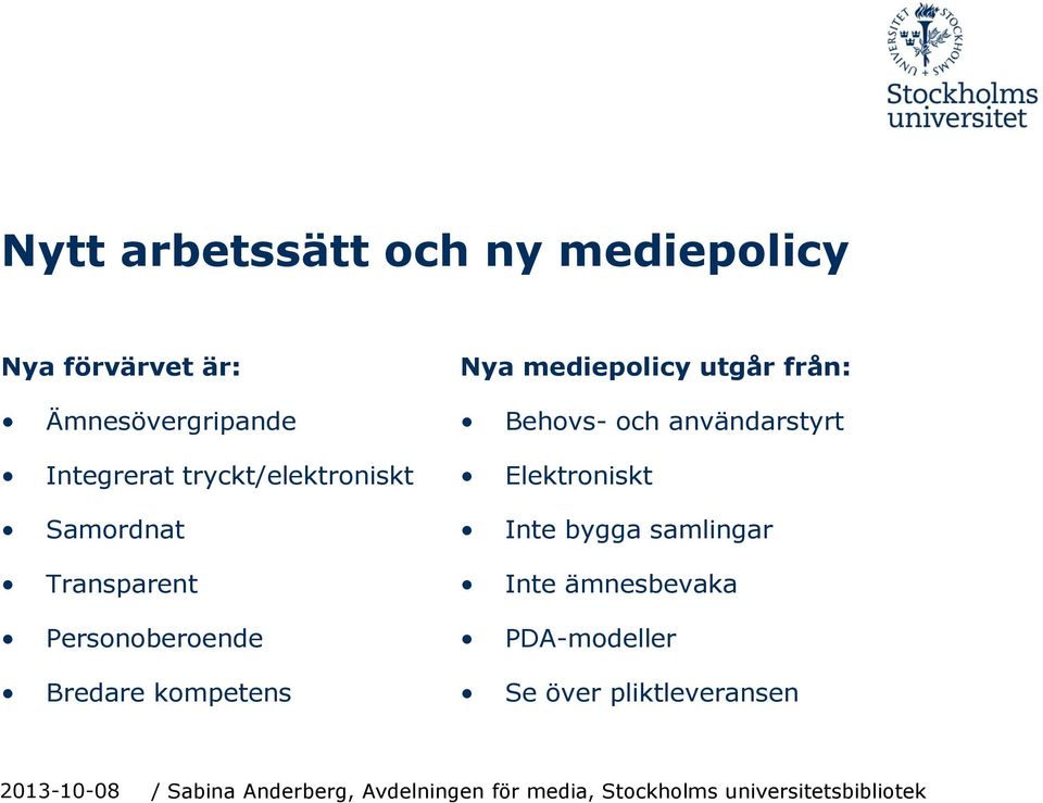 utgår från: Behovs- och användarstyrt Elektroniskt Inte bygga samlingar Inte ämnesbevaka