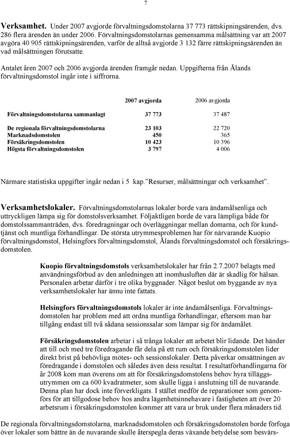 Antalet åren och 2006 avgjorda ärenden framgår nedan. Uppgifterna från Ålands förvaltningsdomstol ingår inte i siffrorna.