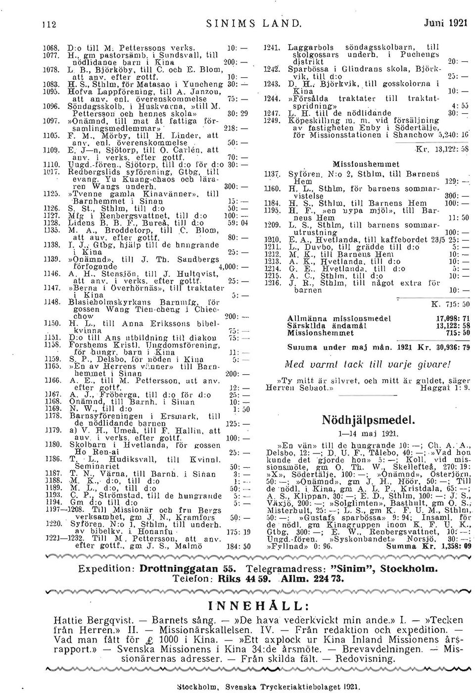 S., Stblm, för Matasao i Yuncheng 30: ~ 1243. D. H.; Björkvik, till gosskolorna i 109;'. Hofva Lappförening, till A, Janzon, Kina' 10: att anv. enl. överenskommelse 75: - 1244.