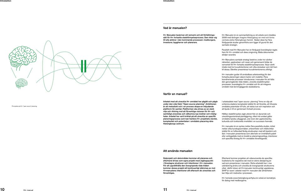 H+ Manualen är en sammanfattning av ett arbete som inleddes 2008 med tävlingen Imagine Helsingborg var med och forma centrala södra Helsingborgs framtid.