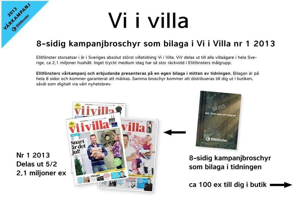 Elitfönsters vårkampanj och erbjudande presenteras på en egen bilaga i mitten av tidningen. Bilagan är på hela 8 sidor och kommer garanterat att märkas.