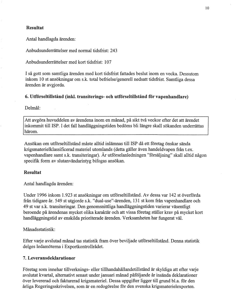 transiterings- och at%rseltillstånd fös vapenhandlare) Delmål: Att avgöra huvuddelen av ärendena inom en månad, på sikt två veckor efter det att ärendet inkommit till ISP.