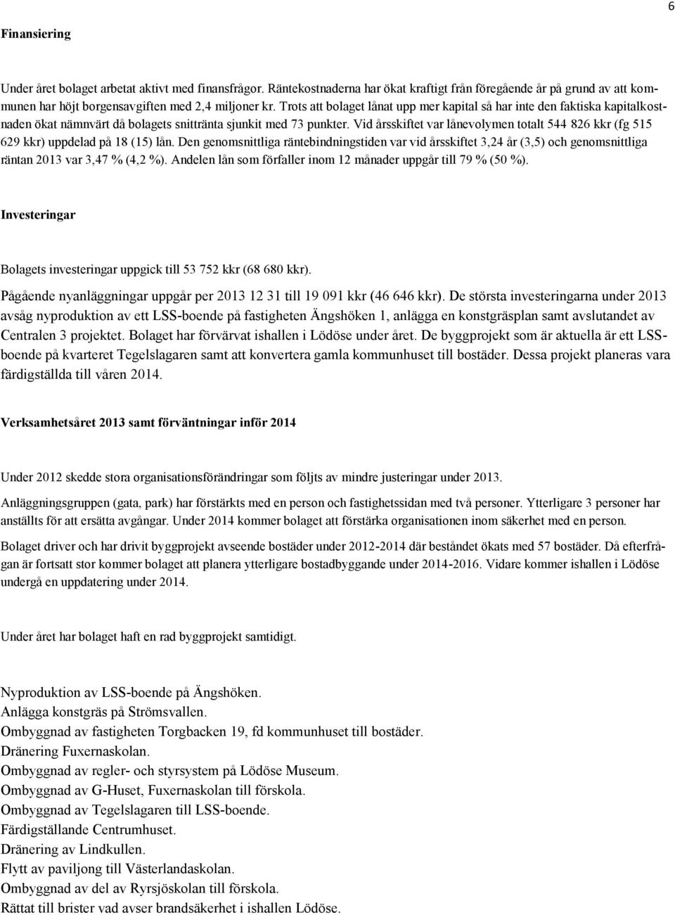 Vid årsskiftet var lånevolymen totalt 544 826 kkr (fg 515 629 kkr) uppdelad på 18 (15) lån.