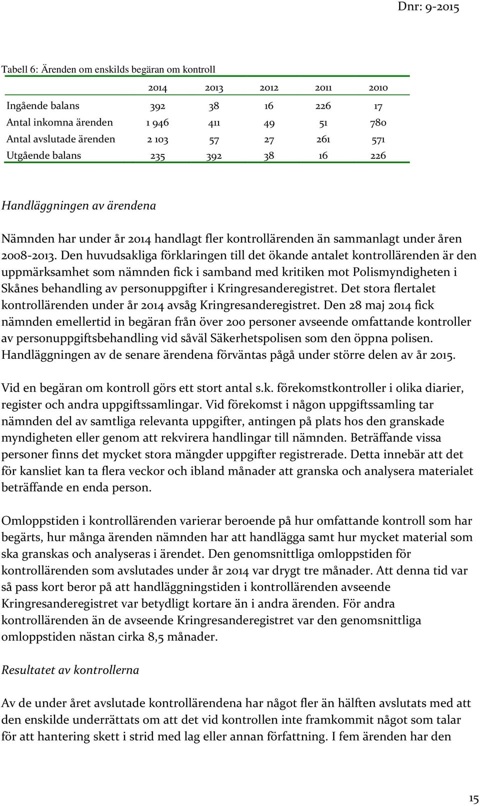 Den huvudsakliga förklaringen till det ökande antalet kontrollärenden är den uppmärksamhet som nämnden fick i samband med kritiken mot Polismyndigheten i Skånes behandling av personuppgifter i