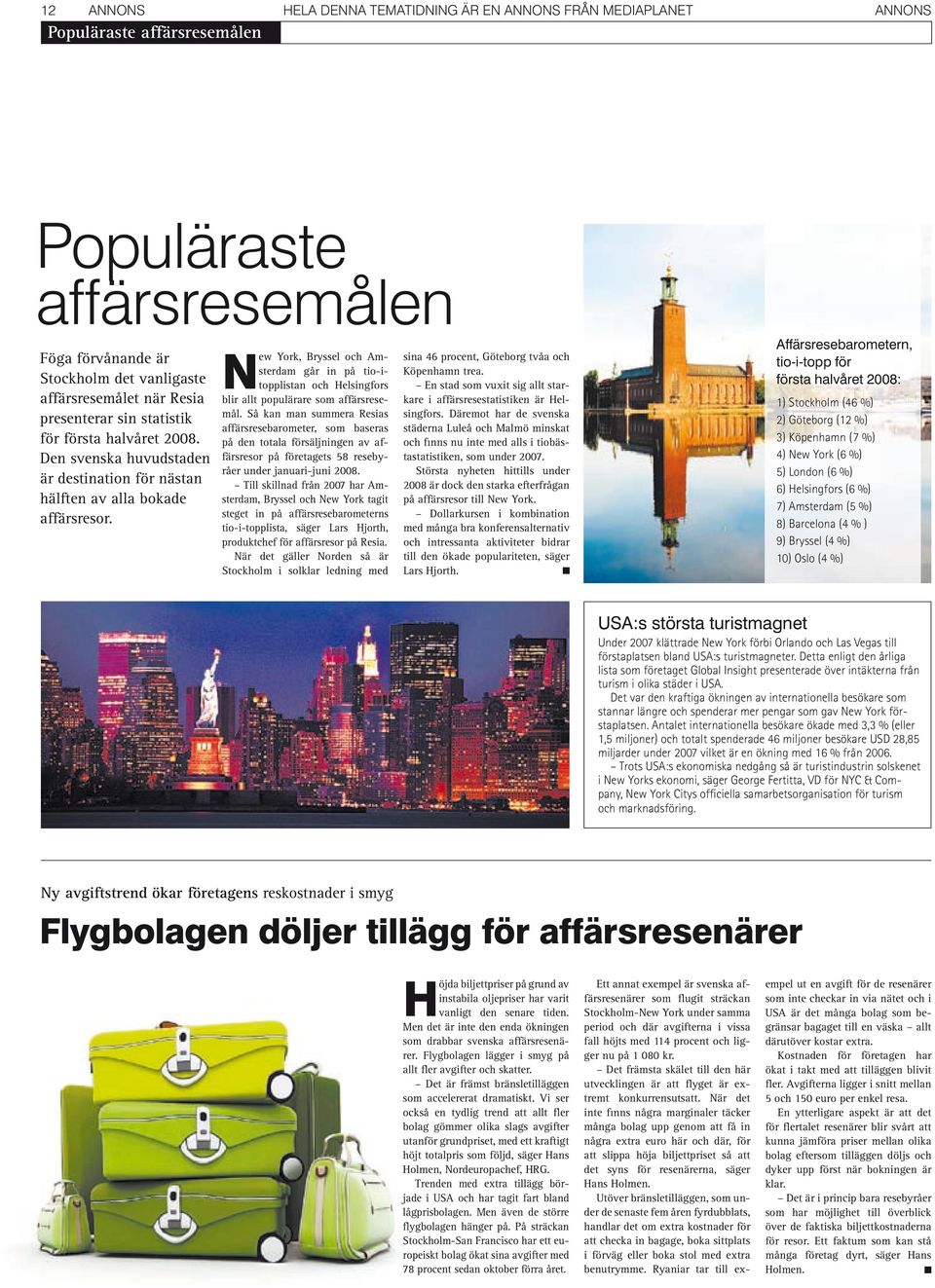 New York, Bryssel och Amsterdam går in på tio itopplistan och Helsingfors blir allt populärare som affärsresemål.