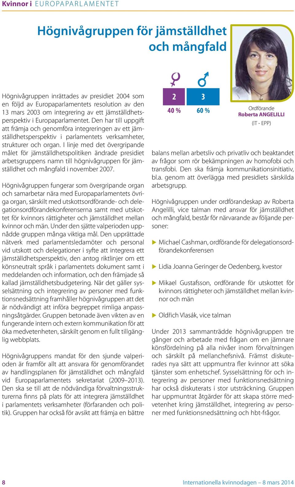 I linje med det övergripande målet för jämställdhetspolitiken ändrade presidiet arbetsgruppens namn till högnivågruppen för jämställdhet och mångfald i november 2007.