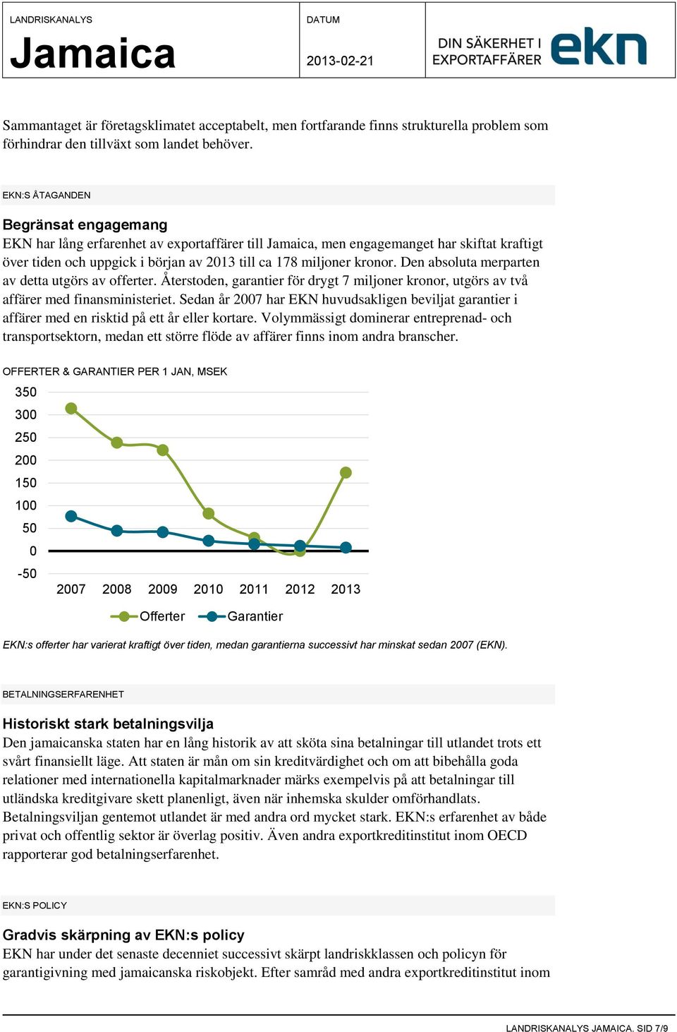 Den absoluta merparten av detta utgörs av offerter. Återstoden, garantier för drygt 7 miljoner kronor, utgörs av två affärer med finansministeriet.