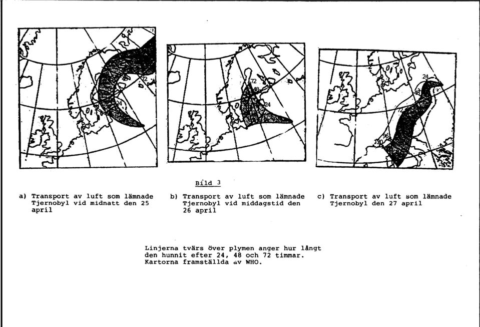 Transport av luft som lämnade Tjernobyl den 27 april Linjerna tvärs över