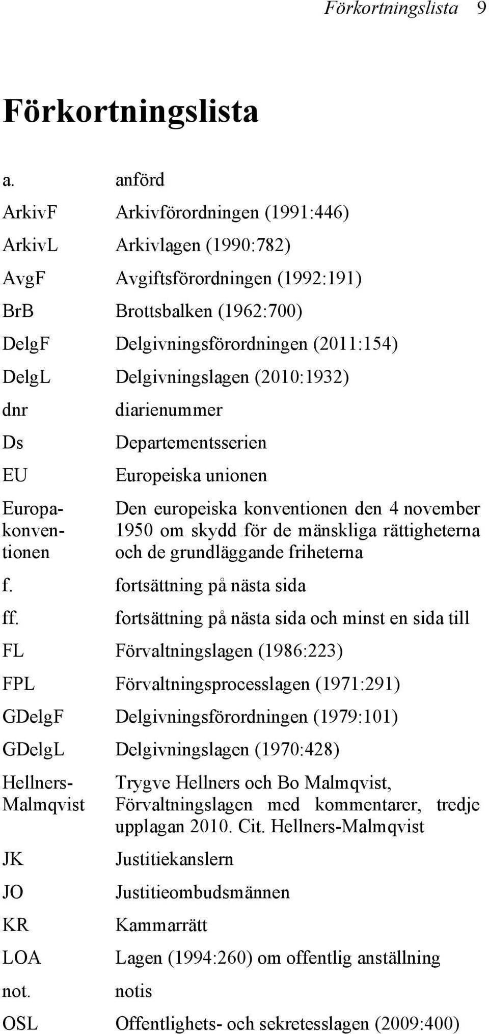 (2010:1932) dnr diarienummer Ds Departementsserien EU Europeiska unionen Europakonventionen Den europeiska konventionen den 4 november 1950 om skydd för de mänskliga rättigheterna och de