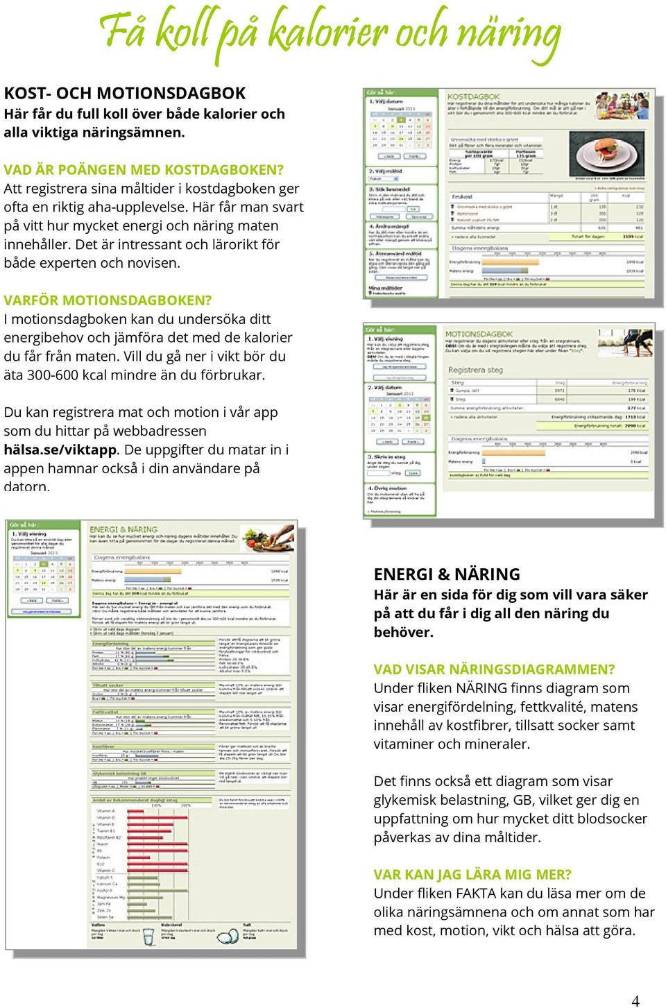 Det är intressant och lärorikt för både experten och novisen. VARFÖR MOTIONSDAGBOKEN? I motionsdagboken kan du undersöka ditt energibehov och jämföra det med de kalorier du får från maten.