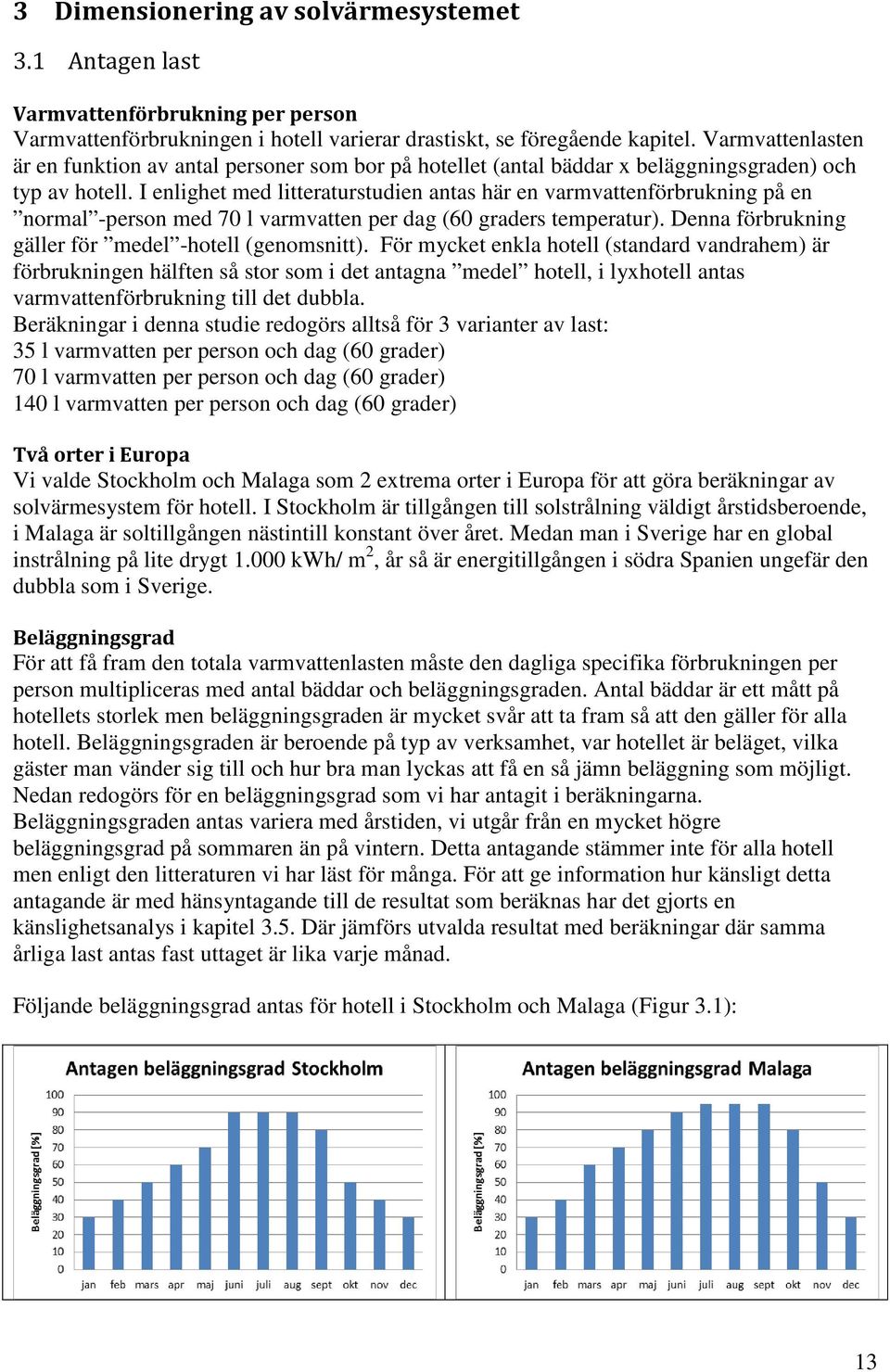 I enlighet med litteraturstudien antas här en varmvattenförbrukning på en normal -person med 70 l varmvatten per dag (60 graders temperatur). Denna förbrukning gäller för medel -hotell (genomsnitt).