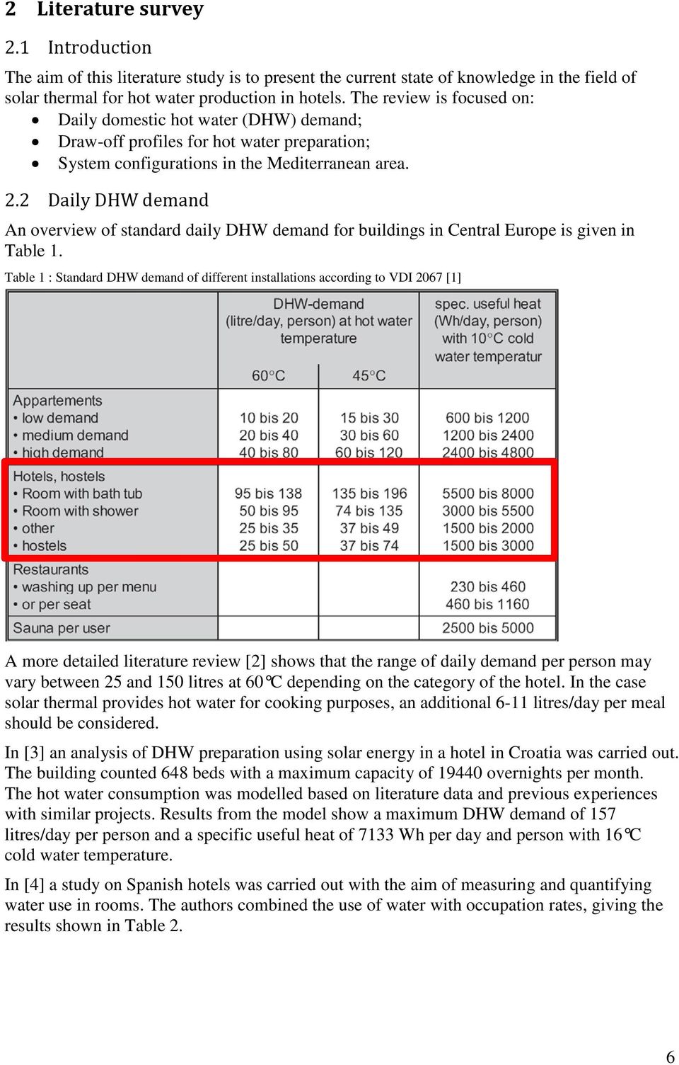 2 Daily DHW demand An overview of standard daily DHW demand for buildings in Central Europe is given in Table 1.