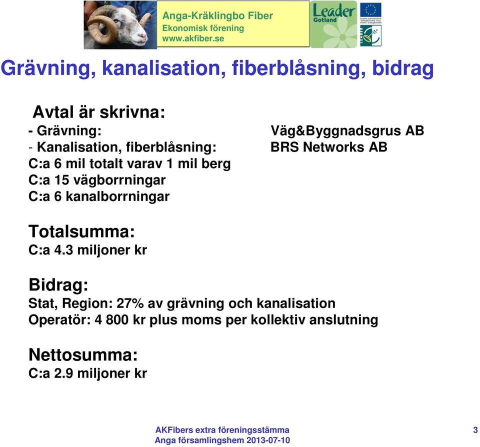 vägborrningar C:a 6 kanalborrningar Totalsumma: C:a 4.