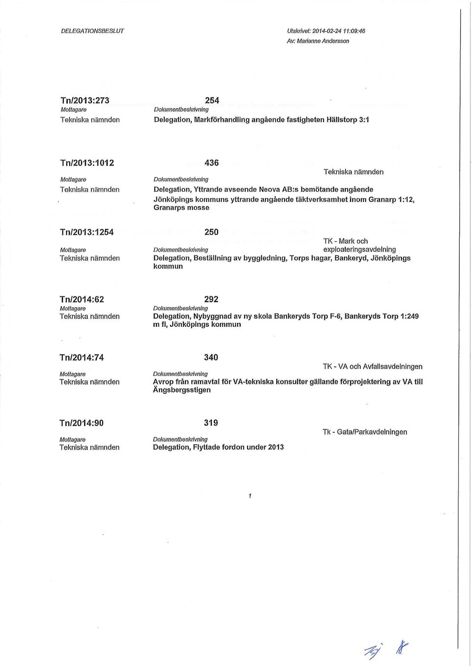 exploateringsavdelning Delegation, Beställning av byggledning.