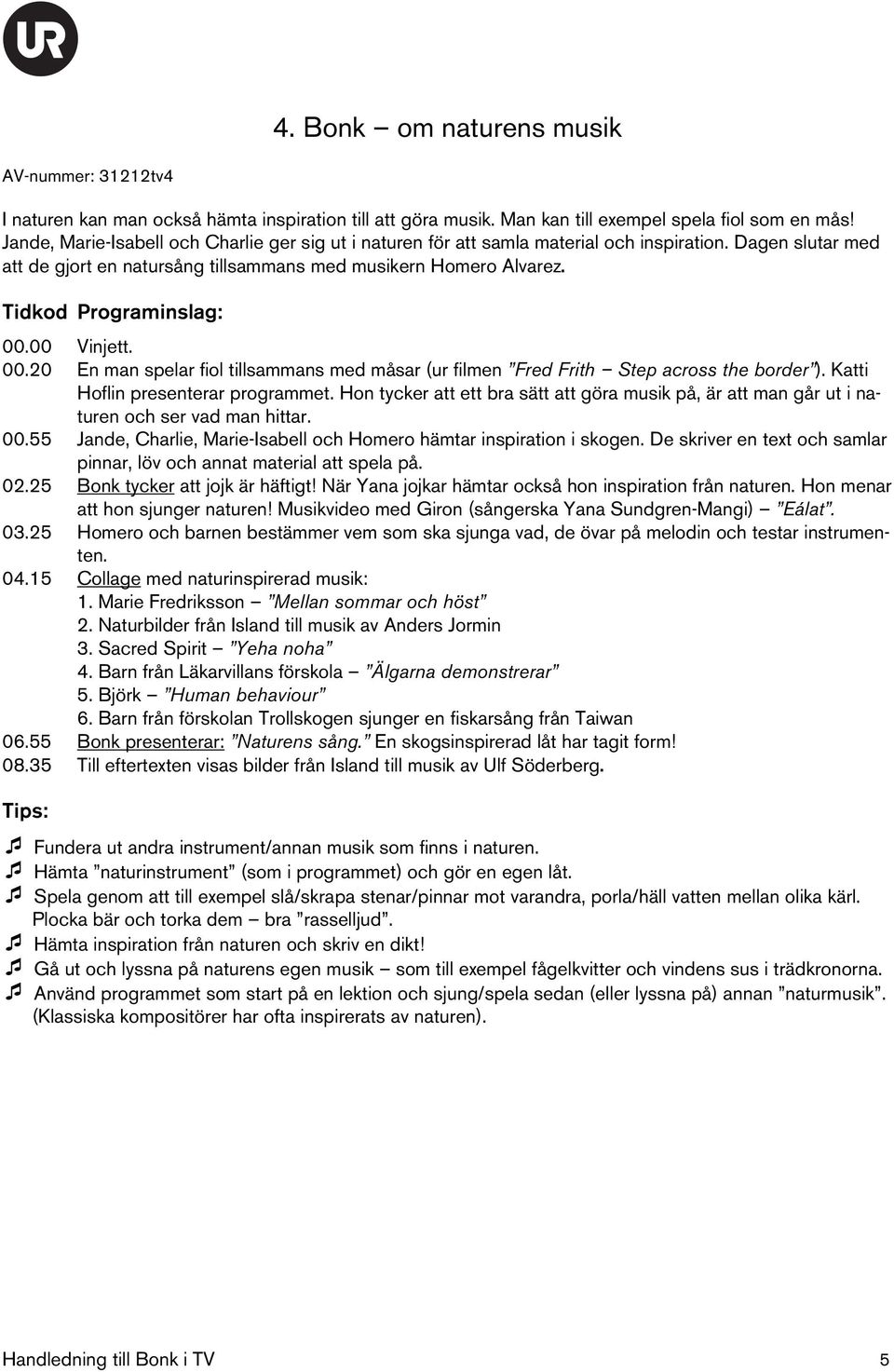 20 En man spelar fiol tillsammans med måsar (ur filmen Fred Frith Step across the border ). Katti Hoflin presenterar programmet.