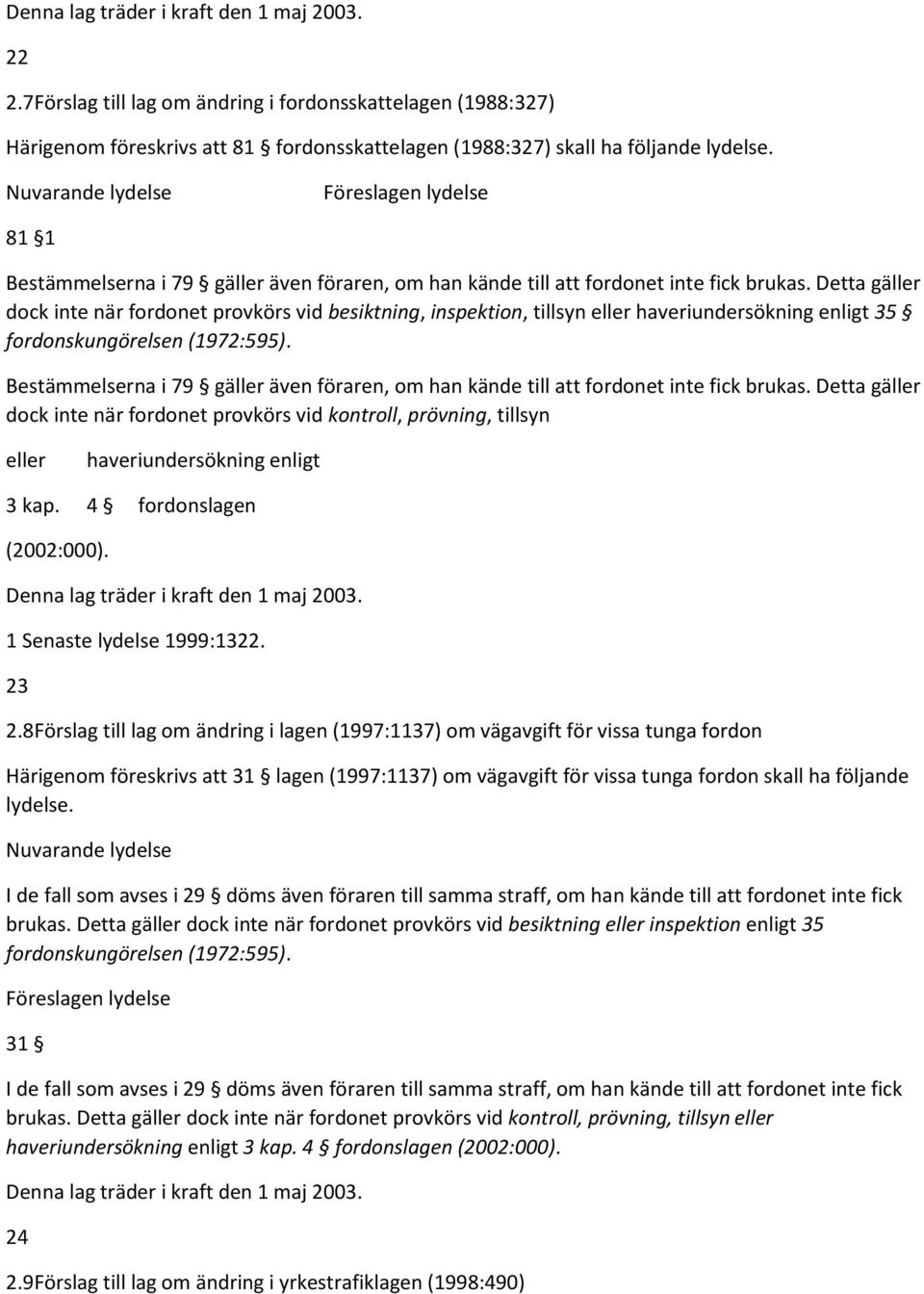 Detta gäller dock inte när fordonet provkörs vid besiktning, inspektion, tillsyn eller haveriundersökning enligt 35 fordonskungörelsen (1972:595).