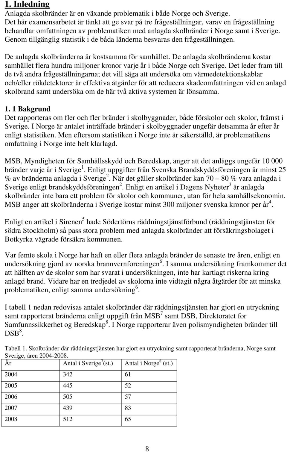 Genom tillgänglig statistik i de båda länderna besvaras den frågeställningen. De anlagda skolbränderna är kostsamma för samhället.