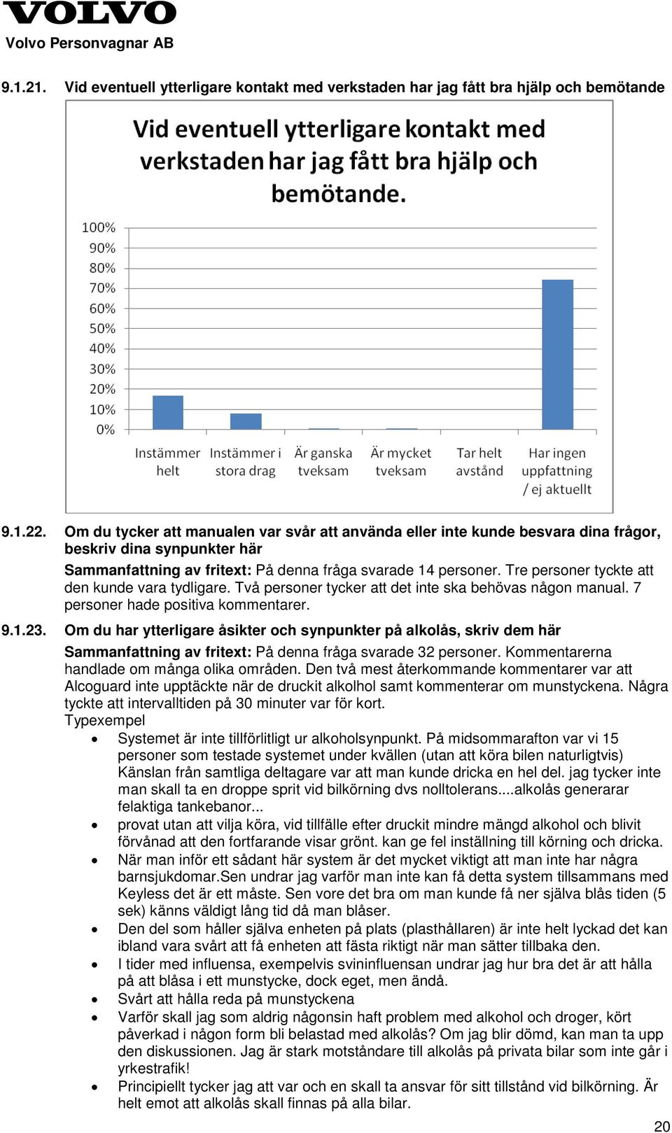 Tre personer tyckte att den kunde vara tydligare. Två personer tycker att det inte ska behövas någon manual. 7 personer hade positiva kommentarer. 9.1.23.