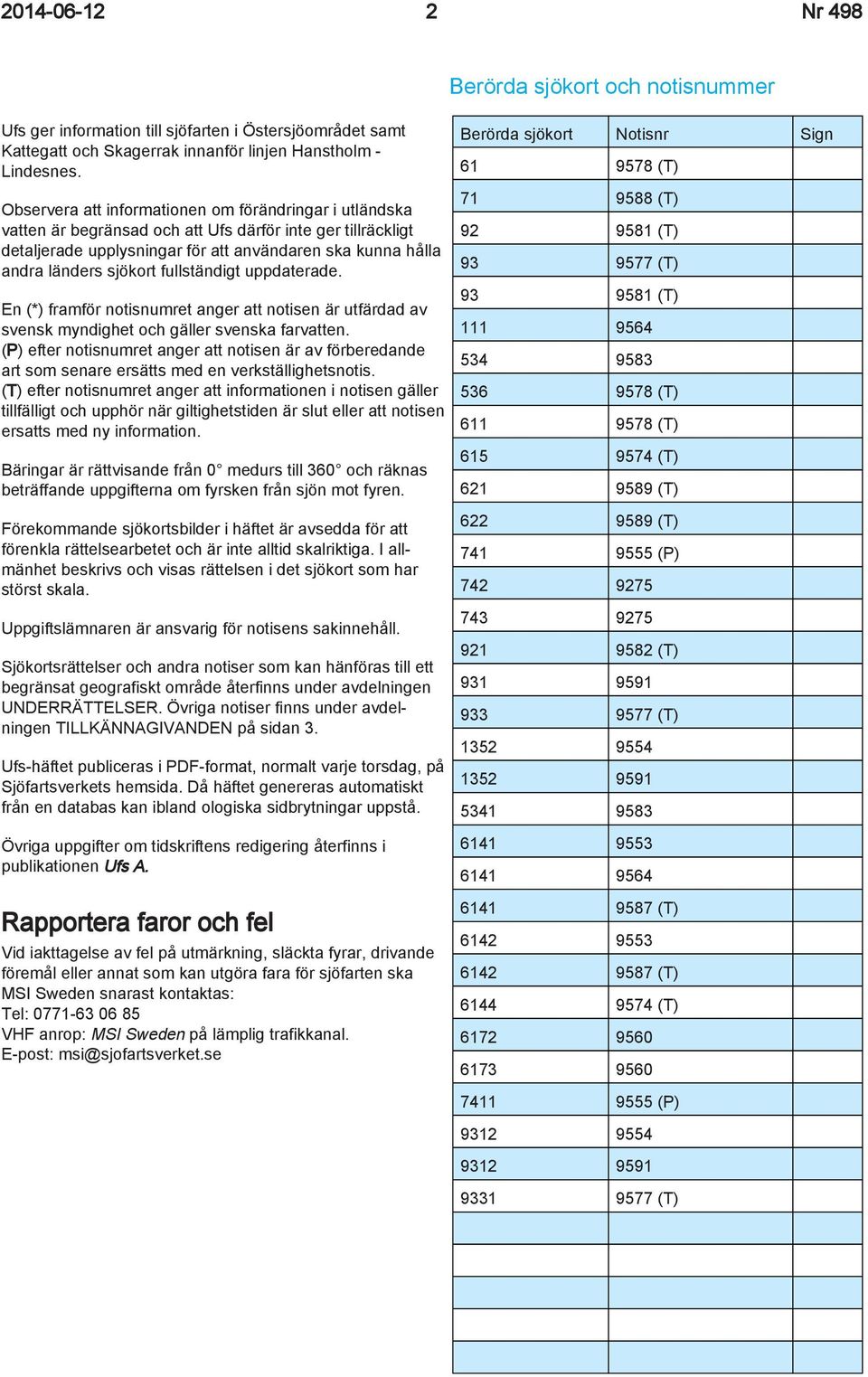 fullständigt uppdaterade. En (*) framför notisnumret anger att notisen är utfärdad av svensk myndighet och gäller svenska farvatten.