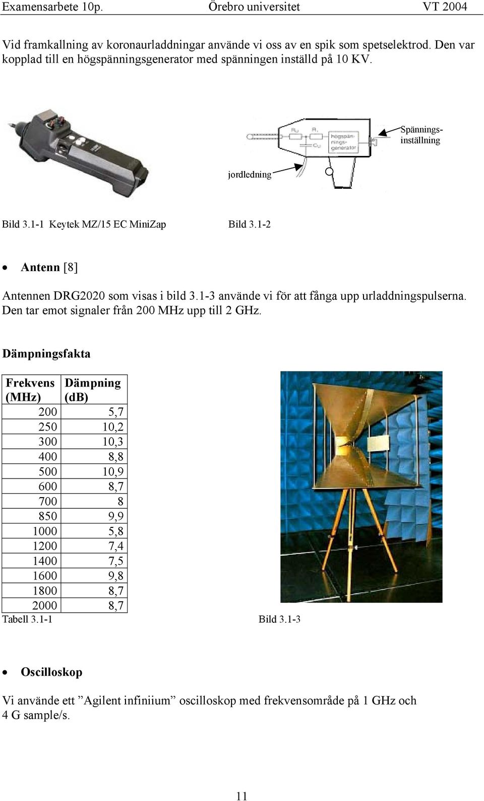 1- Antenn [8] Antennen DRG som visas i bild 3.1-3 använde vi för att fånga upp urladdningspulserna. Den tar emot signaler från MHz upp till GHz.