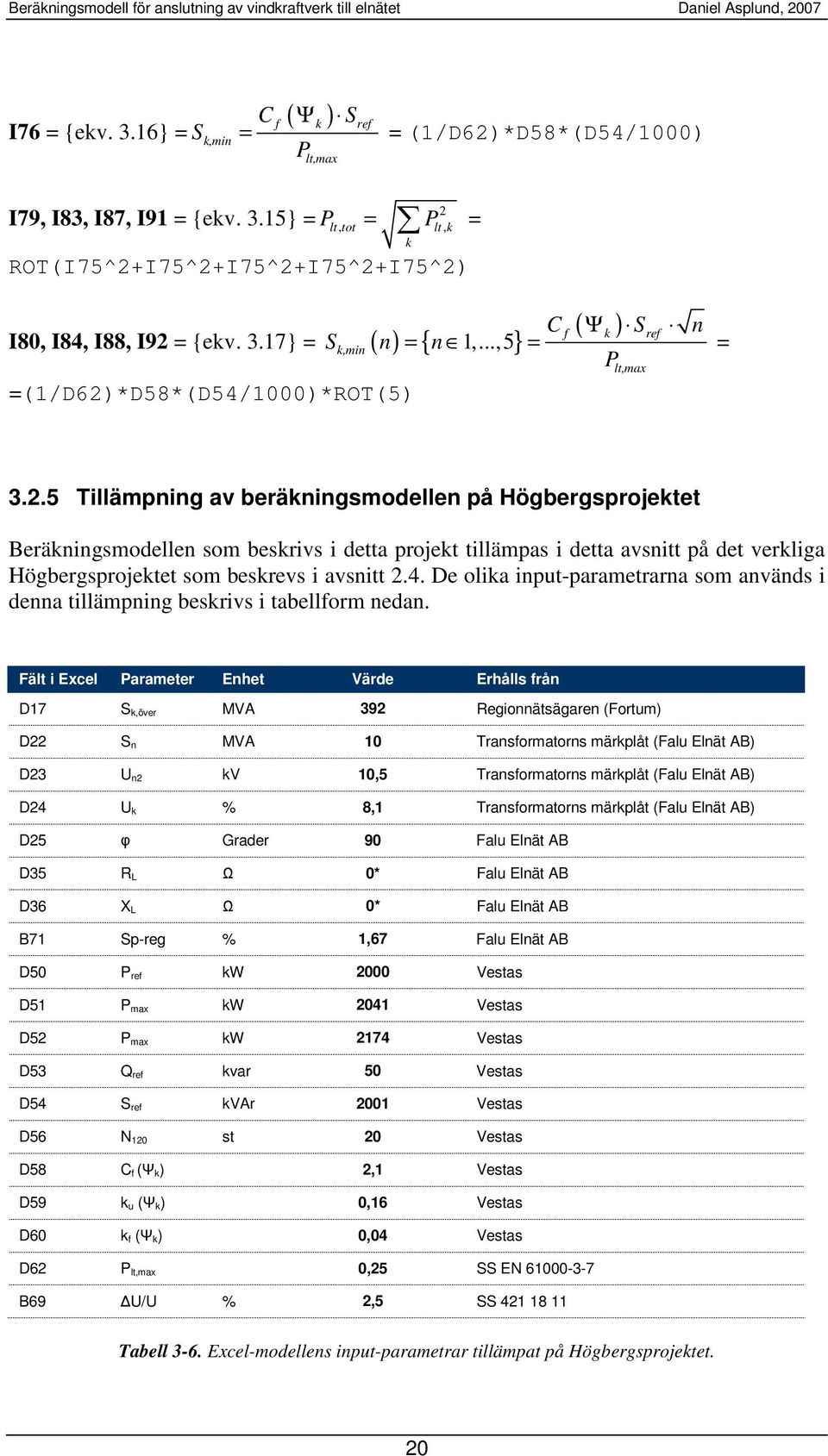 4. De olia input-parametrarna som används i denna tillämpning besrivs i tabellform nedan.