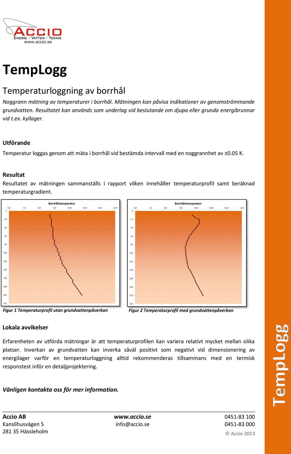 Utförande Temperatur loggas genom att mäta i borrhål vid bestämda intervall med en noggrannhet av ±0.05 K.